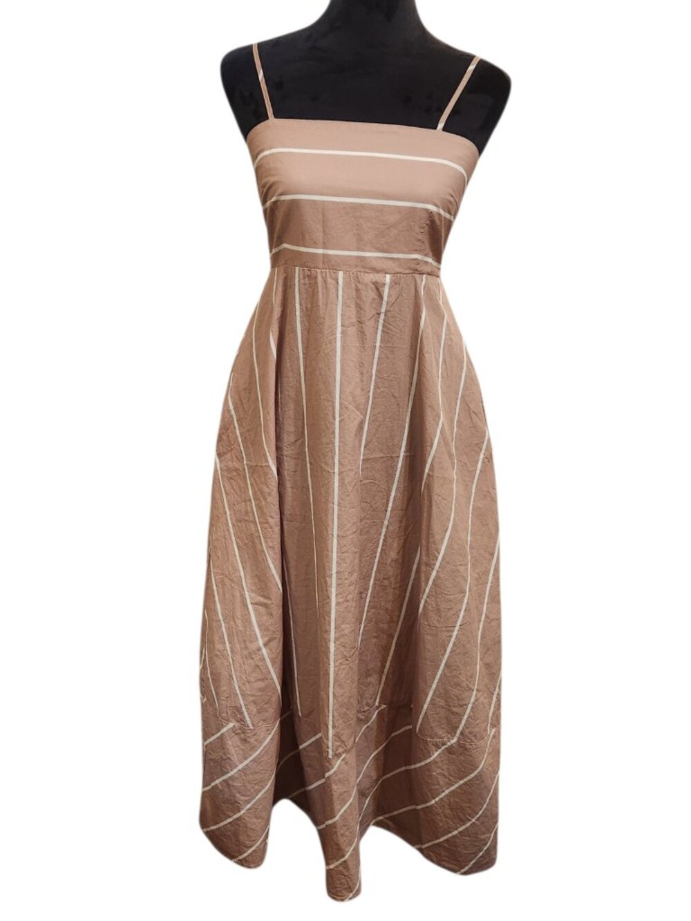 Unbranded Tan/Beige & White Stripe Midi Dress Size S